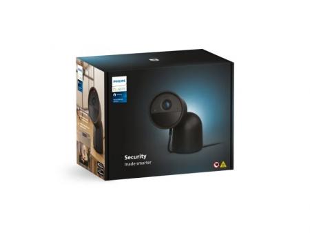 Philips Hue Secure kabelgebundene Smart Home Überwachungskamera mit Standfuß Full HD Video drinnen oder draußen schwarz