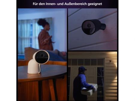 Philips Hue Secure kabelgebundene Smart Home Überwachungskamera mit Standfuß Full HD Video drinnen oder draußen weiß