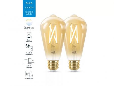 2er Pack WIZ E27 Smarte LED Filament Vintage Lampe Bernstein Tunable White 7W wie 50W WLAN