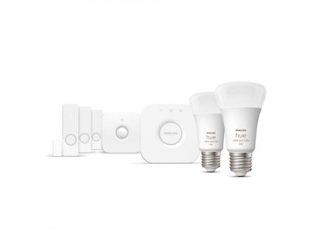 Philips Hue Starter Set mit 2 x E27 RGBW Lampen dimmbar 9W wie 60W & Bridge & Sensoren