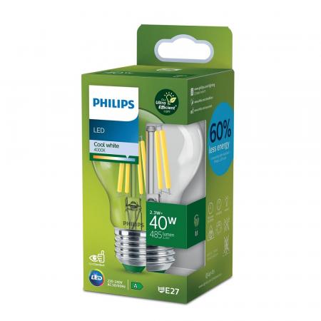 PHILIPS Classic E27 Ultra Efficientes LED Leuchtmittel 2,3W wie 40W neutralweißes Licht in trendiger Filamentoptik 4000K