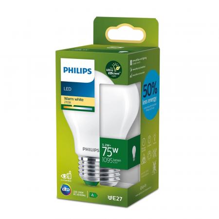 PHILIPS Classic E27 Ultra Efficientes LED Leuchtmittel 5,2W wie 75W warmweißes 2700K matt