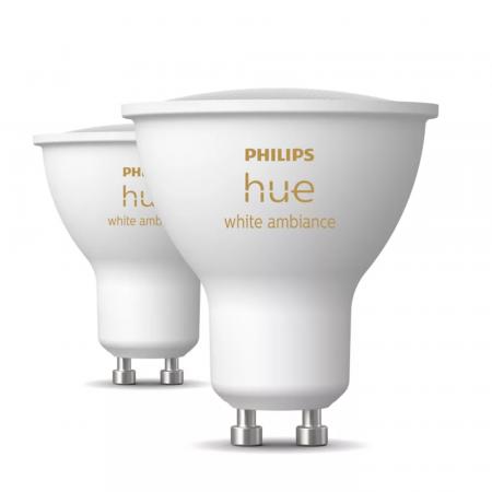 2er Pack Philips Hue Warm White GU10 LED Leuchtmittel 4,2W wie 35W dimmbar Bluetooth- und ZigBee-Steuerung