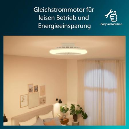 Philips Amigo Deckenventilator mit LED-Beleuchtung 25W+60W, Durchmesser 58cm, rund, inkl. Fernbedienung