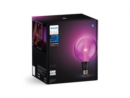 Philips Hue E27 White & Color Ambiance G125 - Smarte Lampe Weiß- und Farblicht - handgeblasenen aus kristallklarem Glas