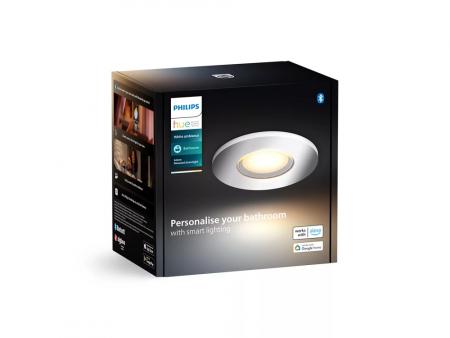 Philips Hue White Ambiance LED Einbauleuchte Adore in Chrom mit Dimmschalter Bluetooth & ZigBee IP44 Bad geeignet