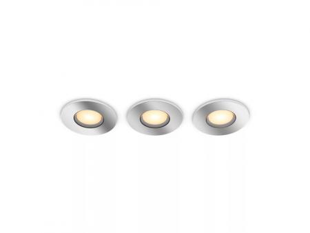 3er Set Philips Hue White Ambiance LED Einbauleuchten Adore in Chrom mit Dimmschalter für Bluetooth & ZigBee IP44 Bad geeignet