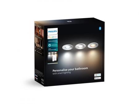 3er Set Philips Hue White Ambiance LED Einbauleuchten Adore in Chrom mit Dimmschalter für Bluetooth & ZigBee IP44 Bad geeignet