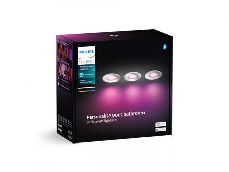 Philips Hue White & Color Ambiance 3er-Set Xamento Einbauspot in Chrom IP44 - Speziell geeignet für Badezimmer