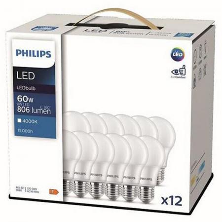 12er Sparpack E27 PHILIPS LED-Lampen matt 8W wie 60W Neutralweißes Licht 4000K