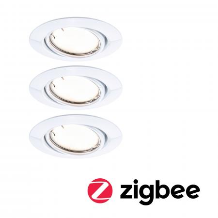 Paulmann 92463 LED Einbauleuchte Smart Home Zigbee Base Coin Basisset schwenkbar rund 90mm 20° dimmbar 3000K Weiß