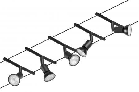 Komplette Raumausleuchtung mit dem schwarzen Seilsystem Paulmann Salt für 5xGU5,3