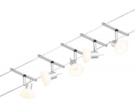 Dachschrägen Beleuchtung Paulmann Seilsystem Set Sheela für 5 x GU5.3 LED in Chrom matt12V DC 94448