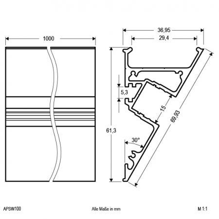 EVN Wand-Profil, schräg Aluminium-Profil 100cm Alu eloxiert