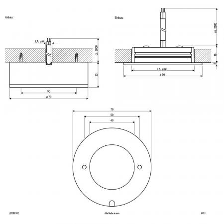 EVN P-LED Deckenanbauleuchte rund weiß IP20 3W 3000K warmweißes Licht EinbauØ60