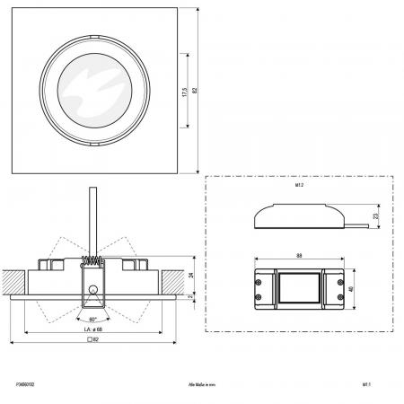 EVN LED Decken-Einbaustrahler warmweißes Licht quad. schwenkbar weiß IP20 6W 3000K inkl. Netzgerät  EinbauØ68