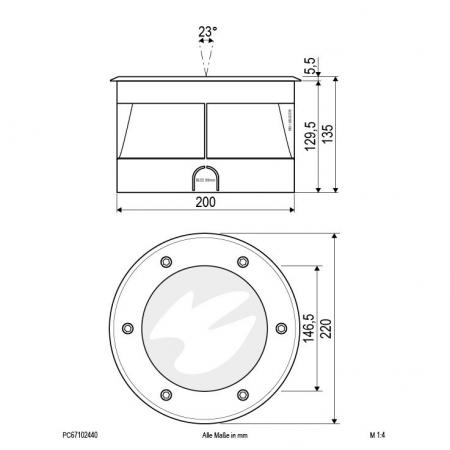 LED Bodeneinbauleuchte rund IP67 24W 4000K 1645lm EinbauØ205 anschlußfertig für Außenbeleuchtung EVN