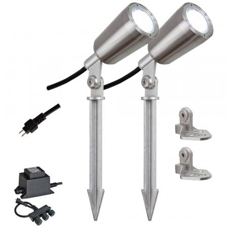 EVN P-LED Gartenspot EDS IP68 6W 5000K 426lm 12VAC/DC 2er-Set inkl. IP44 Trafo / 3-fach Verteiler