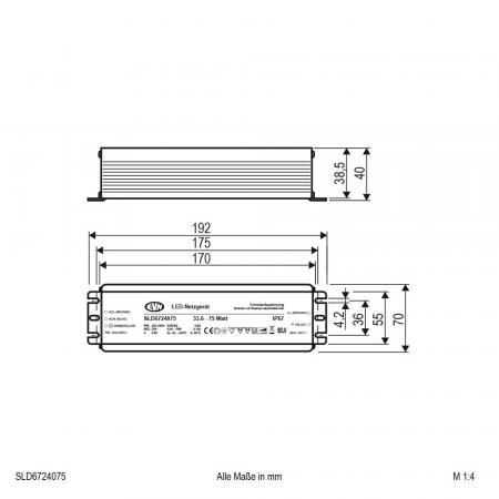 EVN Netzgerät 24V/DC - 33,6-75W 220-240V/AC dimmbar Phasenan- und Phasenabschnitt-Dimmer IP67