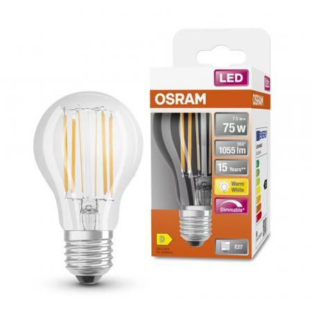 OSRAM E27 LED SUPERSTAR FILAMENT Lampe klar dimmbar Glühlampenform 7,8W = 75W warmweiße helle Wohnungsbeleuchtung