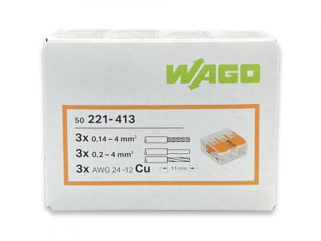 50 x Wago 221-413 Verbindungsklemme mit Hebel transparent für alle Leiterarten 3-Leiter bis 4qmm