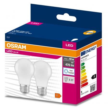 2er Sparpack OSRAM E27 LED Lampe matt 4,9W wie 40W Tageslichtweiß 6500K