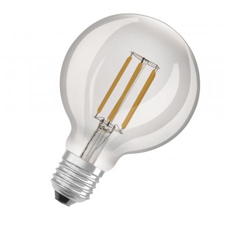 Aktion: Nur noch angezeigter Bestand verfügbar - Ledvance E27 Besonders effiziente LED Lampe Globe 95 klar 4W wie 60W 3000K warmweißes Licht für die Wohnung