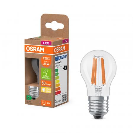 OSRAM E27 LED Lampe Classic klar 1,2W wie 25W warmweißes Licht 2700K - Energy efficiency class A