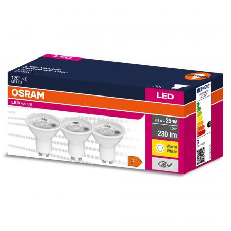 3er Pack OSRAM LED PAR16 GU10 LED Strahler 2,8W 120° 2700K warmweißes Licht breiter Lichtwinkel