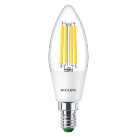 Besonders effiziente PHILIPS E14 LED Filament Lampe in Kerzenform 2,3W wie 40W neutralweißes Licht 4000K - Beste Energie Effizienz Klasse