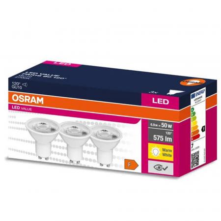 3er Pack OSRAM GU10 LED Strahler PAR16 120° Abstrahlwinkel 6,9W wie 50W 2700K warmweißes Licht breiter Lichtkegel