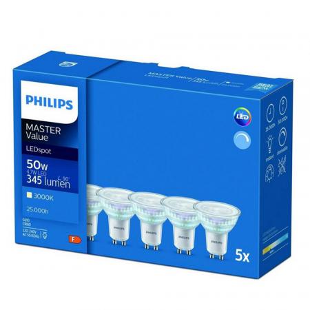 5er Pack Philips GU10 MASTER Value LED Strahler Value 4,7W wie 50W warmweiß 3000K 36° dimmbar