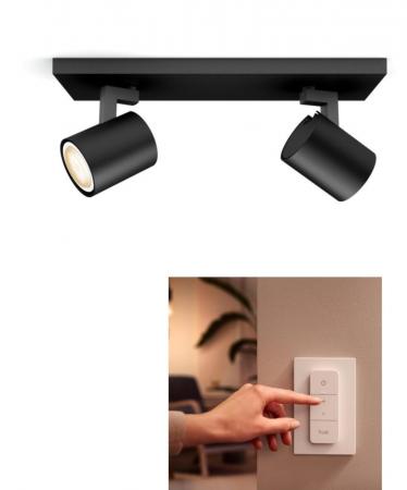 Philips Hue Schwenkbarer 2-flammiger LED-Wandstrahler RUNNER in Schwarz Tunable White