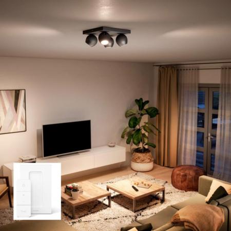 Philips Hue White Ambiance Buckram 4er Spot schwarz mit Dimmschalter - tunable White