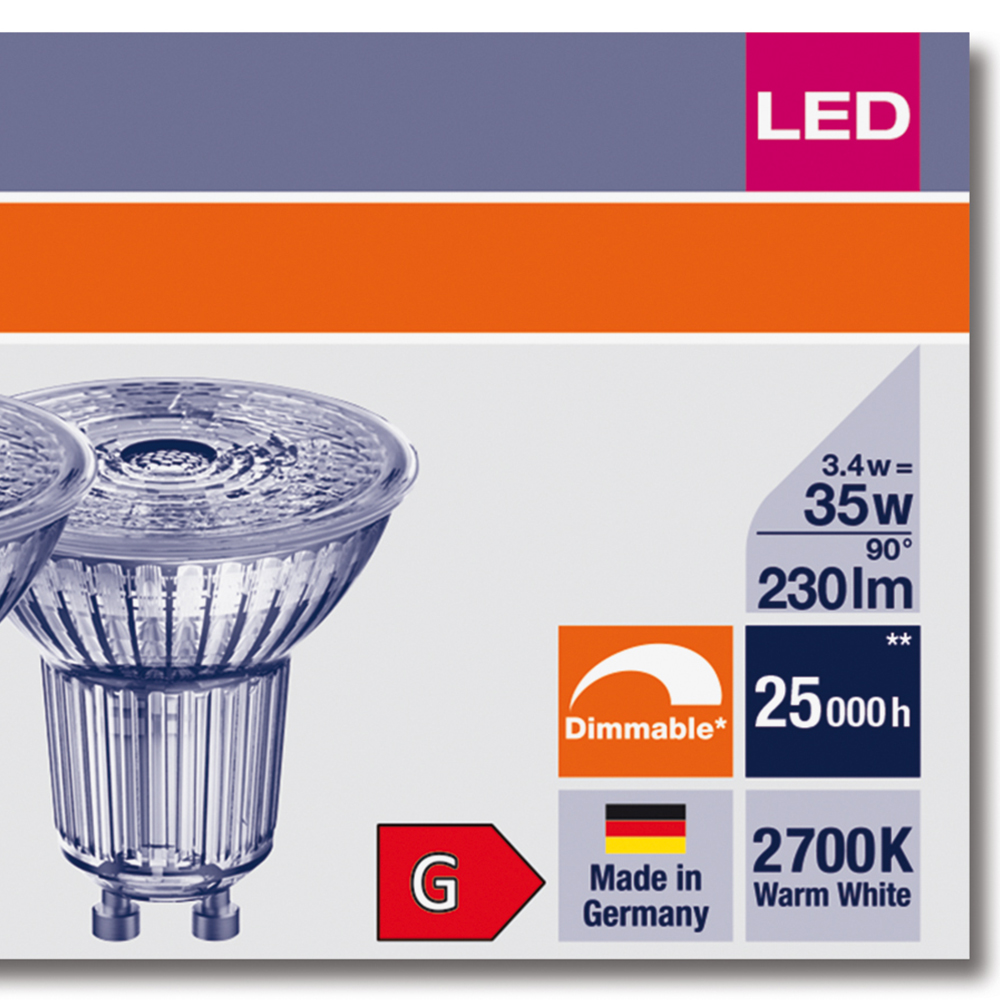 Ampoule LED GU10, PAR16, 4 W, 230 lm, 2700 K