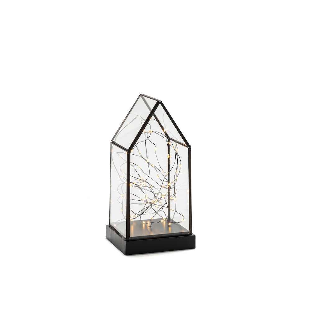 Konstsmide 1817-870 Glas Laterne mit Holzsockel LED-Lichterkette schwarzem Spitze, und