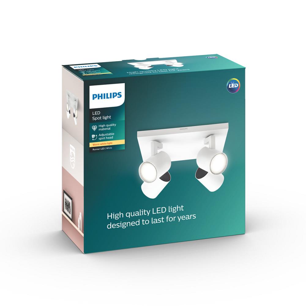 mit myLiving in schwenkbaren Deckenstahler Leuchtköpfen LED Philips Runner 4-flammig weiß