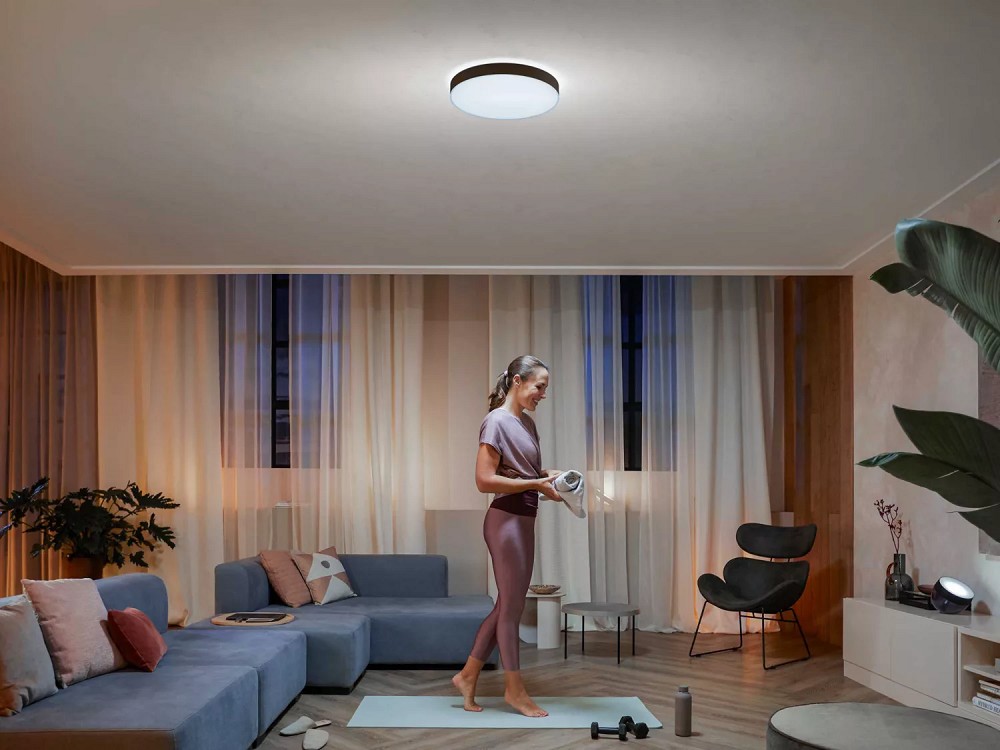 Philips Hue White mit LED-Deckenleuchte ENRAVE Schwarz in Dimmschalter Ambiance