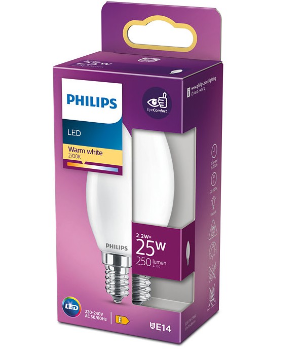 Philips E14 LED Kerzen Lampe Classic mattiert 2.2W wie 2700K