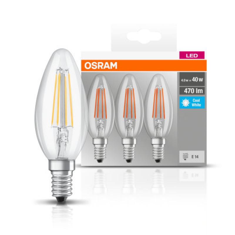 3er Pack Osram BASE E14 LED Leuchtmittel Kerzenform 4W neutralweiss wie 40W