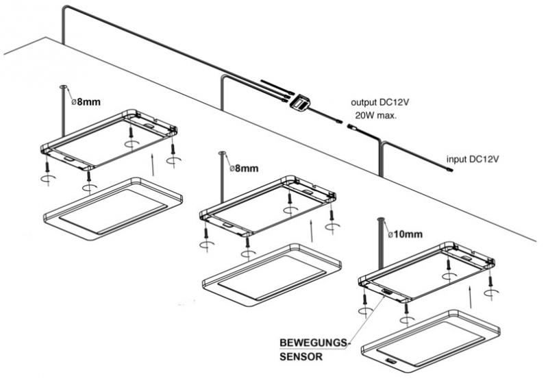 3er Set Ultraflache Bewegungssensor LED Möbellleuchte MOBiBLADE SENSOR silber Mobilux