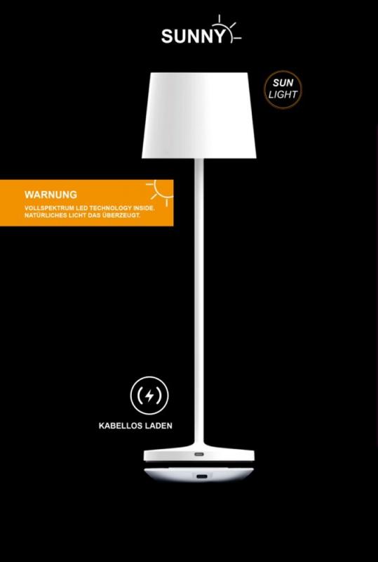 Aktion: Nur noch angezeigter Bestand verfügbar - MOBILUX Synny M LED Akkuleuchte in weiß dimmbar mit USB-Ladekabel und Wireless Charger