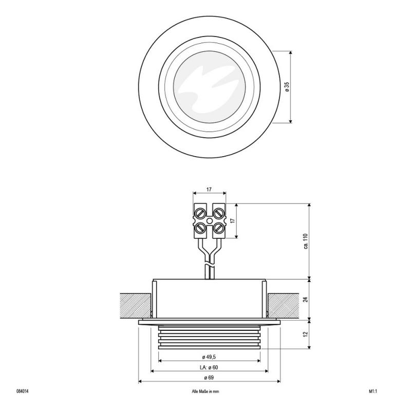 EVN Decken-Einbaustrahler für GU4 Leuchtmittel rund alu pol. IP54 12V EinbauØ60
