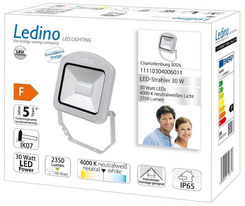 Ledino LED-Strahler Charlottenburg Fluter, Spotlicht 30SN, 30W, 4000K, silber neutralweiss