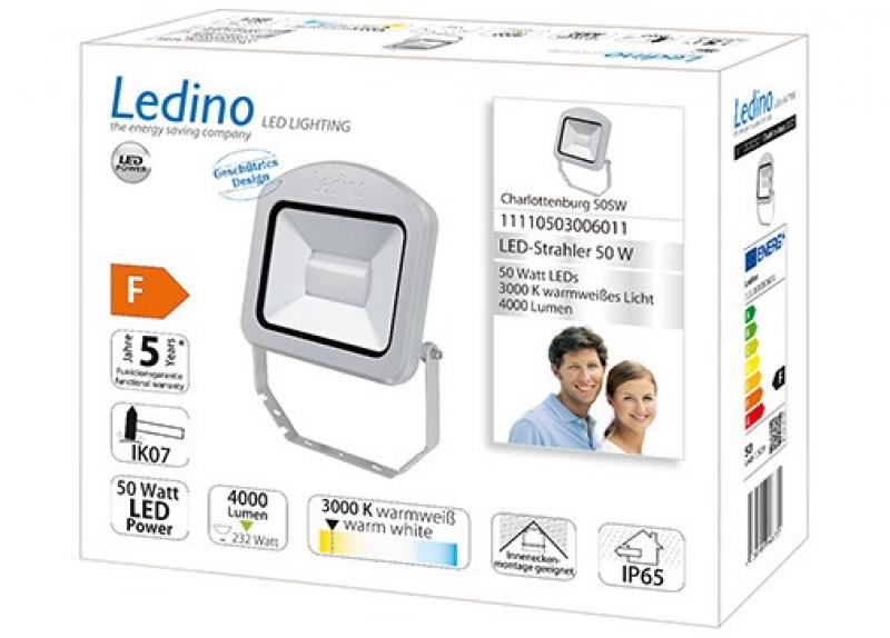 Ledino LED-Strahler Charlottenburg Fluter 50SW, 50W, 3000K, silber warmweiss