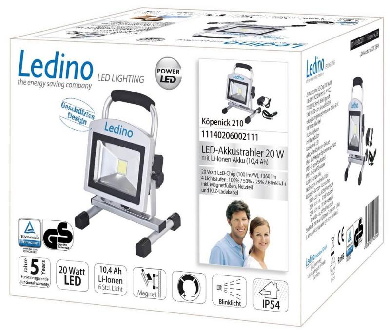 Ledino tragbarer LED-Baustrahler Köpenick 210 Magnetfüße in Silber Tageslichtweiß 6500K IP54