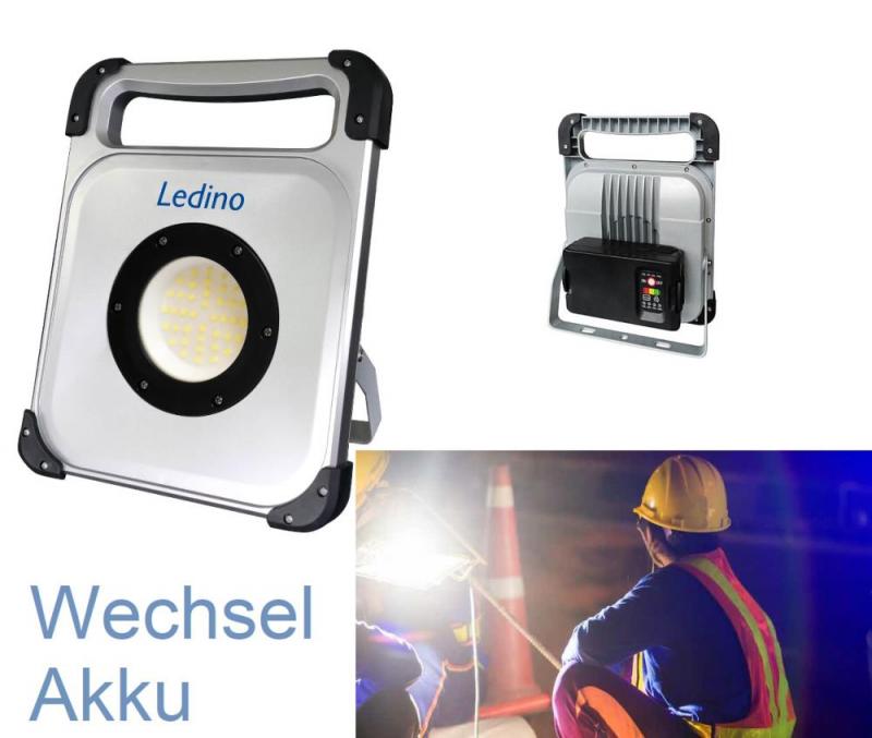 Ledino Akku LED-Baustrahler Veddel 30 Bauleuchte 30W + 3W tageslichtweiss 6500K IP54 mit Wechselakku & Zusatzleuchte & USB