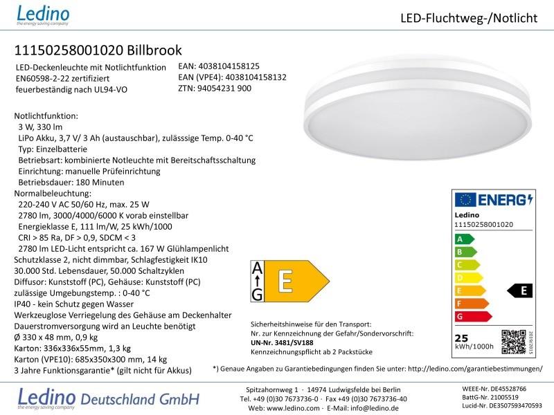 Ledino LED-Deckenleuchte „Billbrook“ mit Notlichtfunktion