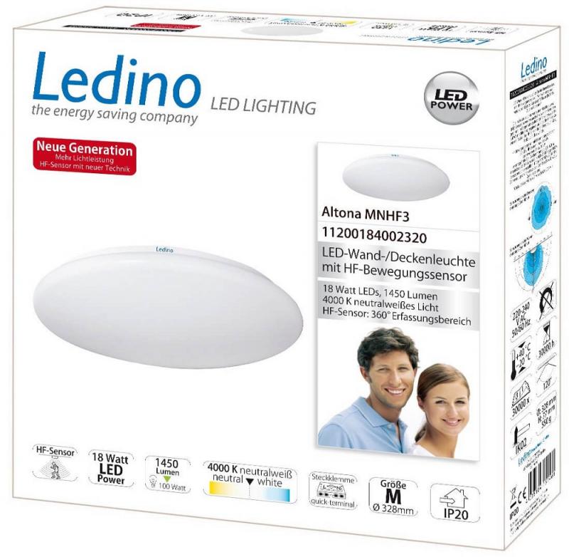 Ledino LED-Leuchte Altona MNHF3 18W mit Bewegungssensor 4000K neutralweißes Licht 34cm IP20 - Treppen- und Flurbeleuchtung