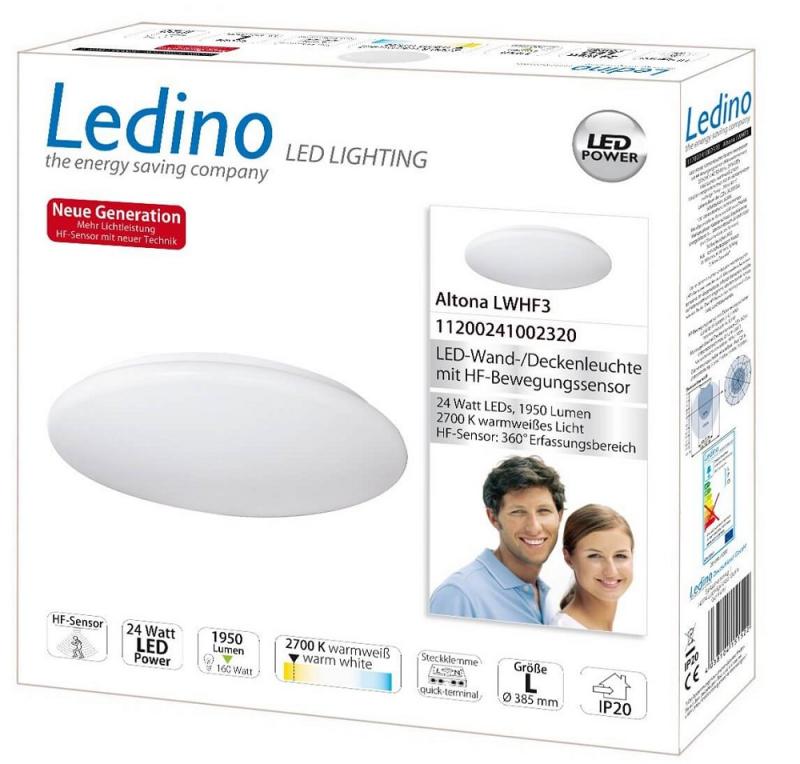 Ledino Helle LED-Leuchte Altona LWHF3 24W mit Bewegungssensor 3000K warmweißes Licht 38cm IP20 - Treppen- und Flurbeleuchtung